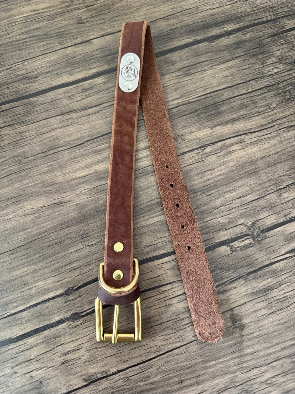 Brown Leather Belt with Brass Buckle - Picture 3 of 3